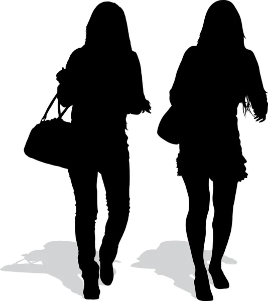 Silhouette di due ragazze in corso — Vettoriale Stock