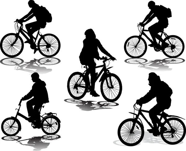 Conjunto de 5 siluetas del ciclista — Archivo Imágenes Vectoriales