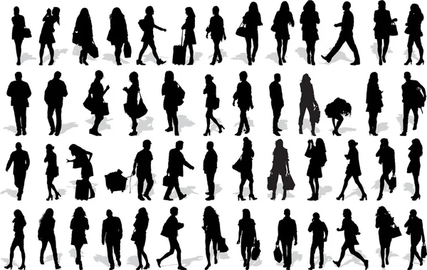 Set of 50 vector's silhouettes of people in action Stock Vector