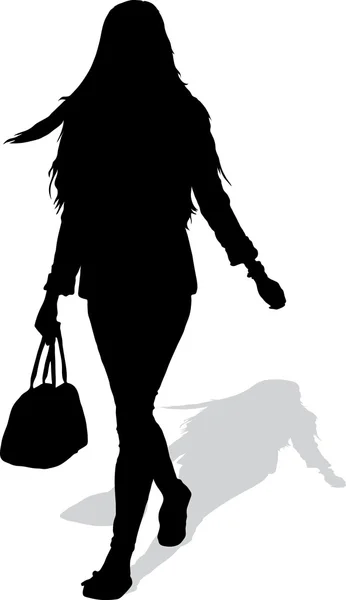 La silueta de la muchacha con el bolso — Vector de stock