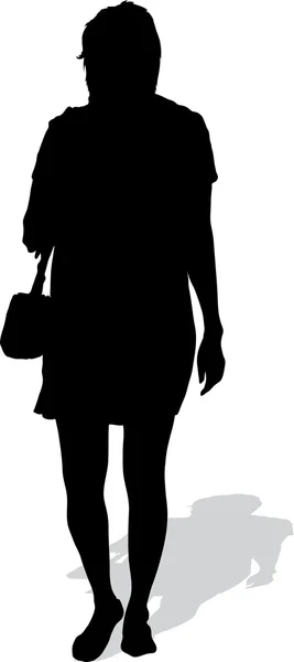 La silueta de la muchacha con el bolso — Vector de stock