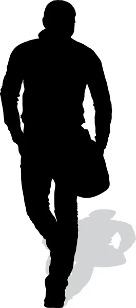 The vector silhouette walking man with bag Stock Illustration