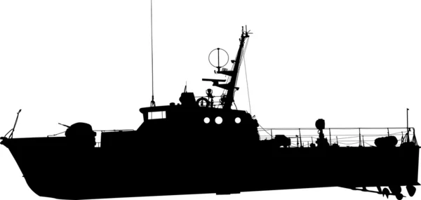 Silhouette vettoriale della nave militare su sfondo bianco — Vettoriale Stock