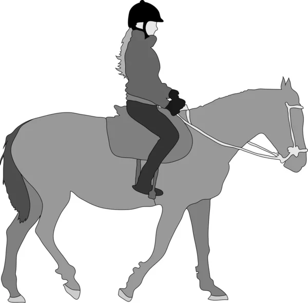 Silhouette du cavalier du jockey monté sur un cheval — Image vectorielle