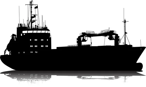 Vector illustratie van het silhouet van de zee vrachtschip — Stockvector