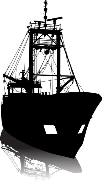 Vector illustratie van het silhouet van de zee vrachtschip — Stockvector