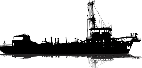 Векторная иллюстрация силуэта морского грузового судна — стоковый вектор