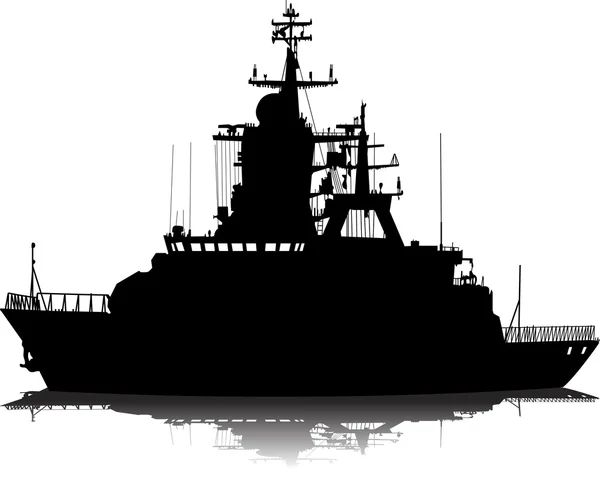 Silueta vectorial de la nave militar sobre fondo blanco — Vector de stock