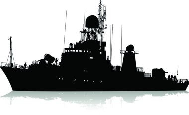 Vector silhouette of the military ship on a white background clipart