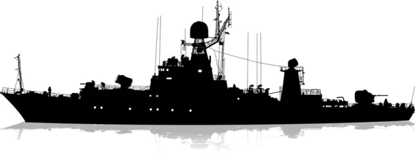 Sílhueta de vetor do navio militar em um fundo branco — Vetor de Stock