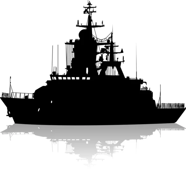 Vector silhouette of the military ship on a white background — Stock Vector