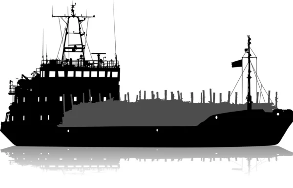 Vector illustratie van het silhouet van de zee vrachtschip — Stockvector