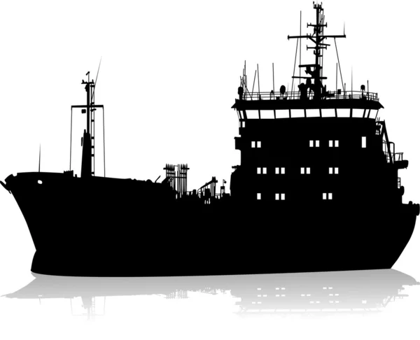 Vector illustratie van het silhouet van de zee vrachtschip — Stockvector