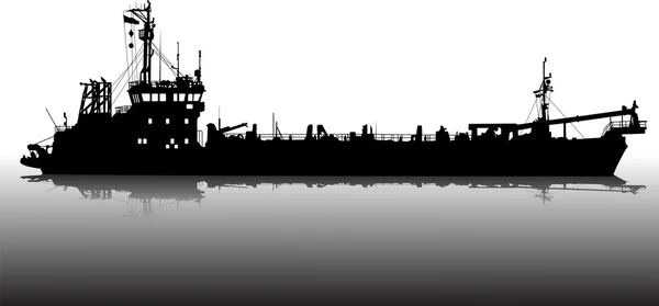 Vector illustratie van het silhouet van de zee vrachtschip — Stockvector