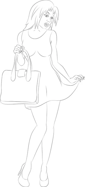 Вектор девушки в платье с сумкой — стоковый вектор