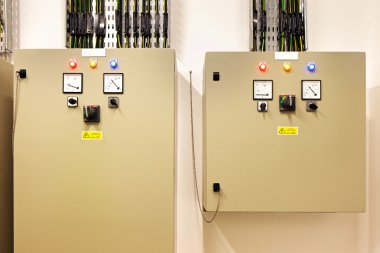 Electrical switch gear and circuit breakers that control heat, heat recovery, air conditioning, light and electrical power supply clipart