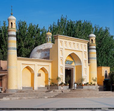 Kimliği Kah Camii, Kaşgar, Sincan privince, Çin. Çin'deki en büyük Camisi bu. Yerel Uygur halk için ibadet merkezi bir yerdir