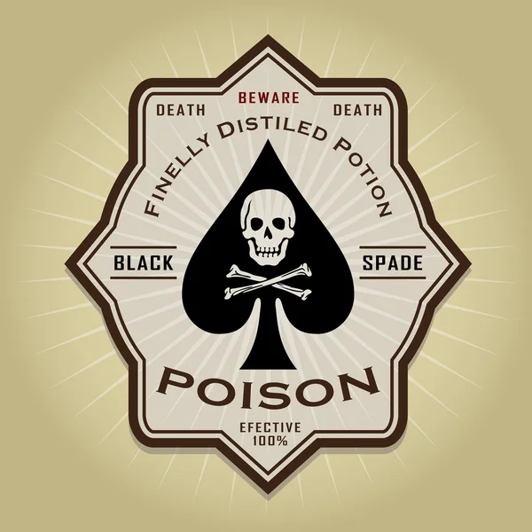 Vintage Retro Negro Spade Poison Label — Archivo Imágenes Vectoriales