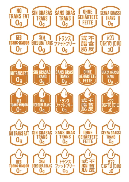 Multi idioma No Trans Fat Iconos conjunto — Archivo Imágenes Vectoriales