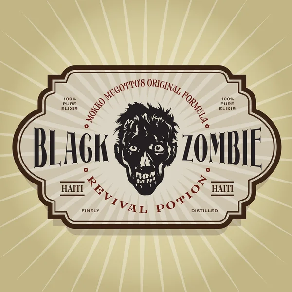 Schwarzer Zombietrank Voodoo-Etikett — Stockvektor