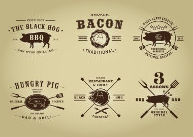 Vintage Retro Pork Barbecue Bar Restaurant Seals Collection