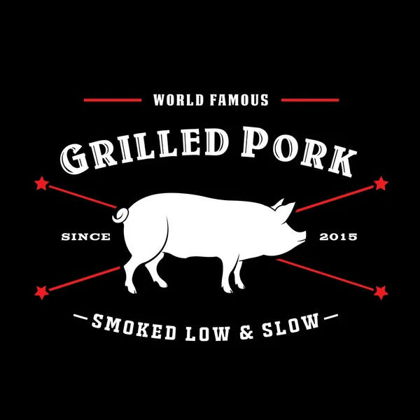 Vintage retro gegrilltes Schweinefleisch geräuchert niedrig und langsam seal logo — Stockvektor