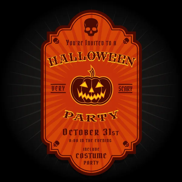 Vintage Retro Halloween Party Invitation Label — Stock Vector