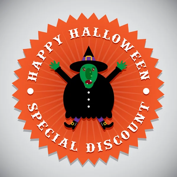 Felice Halloween speciale sconto strega sigillo distintivo — Vettoriale Stock