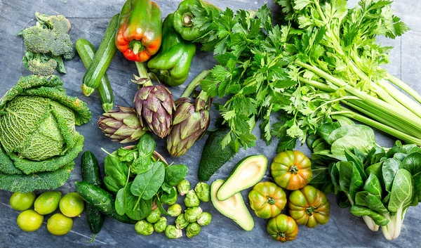 Ισορροπημένη Αντιοξειδωτική Διατροφή Βιολογική Πράσινη Φυτική Τροφή Για Χορτοφάγους Και — Φωτογραφία Αρχείου