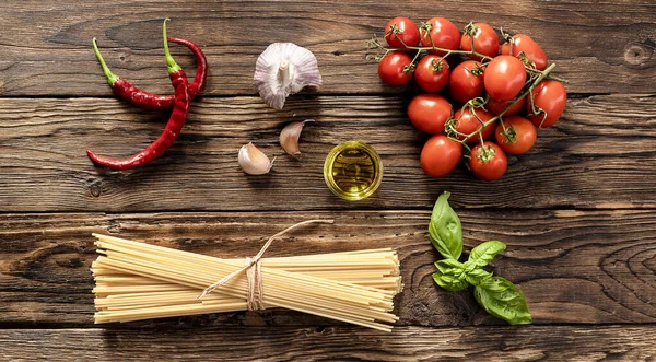 Cucina Italiana Ingredienti Tavola Legno Rustico Vista Dall Alto — Foto Stock