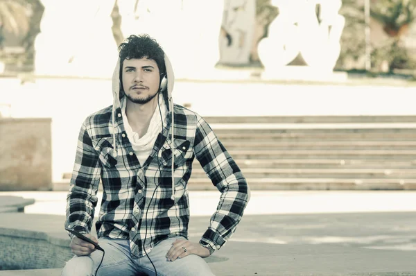 Man in Hoodie checkered shirt — Stock Photo, Image