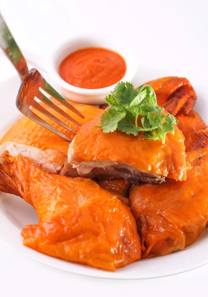 Roast chicken and chili sauce — Stock Photo, Image