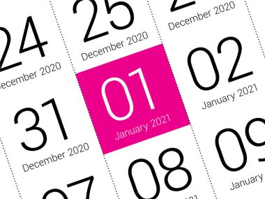2021 yılının ilk günü günlük takvimi, basit ve temiz tasarım vektörü.