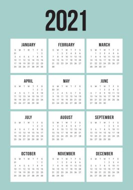 Yıl 2021 takvim vektör tasarım şablonu, basit ve temiz tasarım