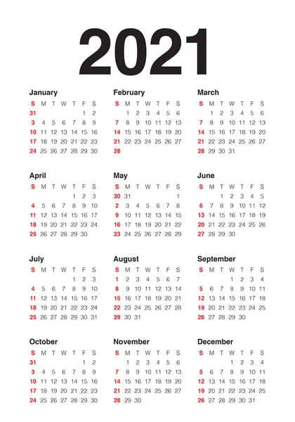 2021 Kalender Vektor Design Mall Enkel Och Ren Design — Stock vektor