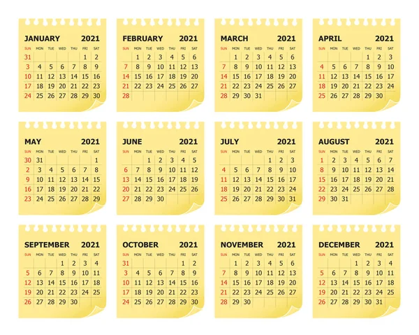 Anul 2021 Calendar Șablon Design Vectorial Design Simplu Curat — Vector de stoc