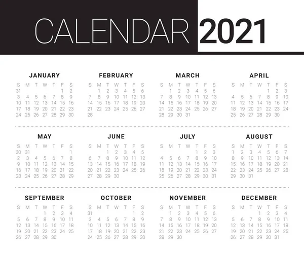 Year 2021 Calendar Vector Design Template Simple Clean Design — Stock Vector