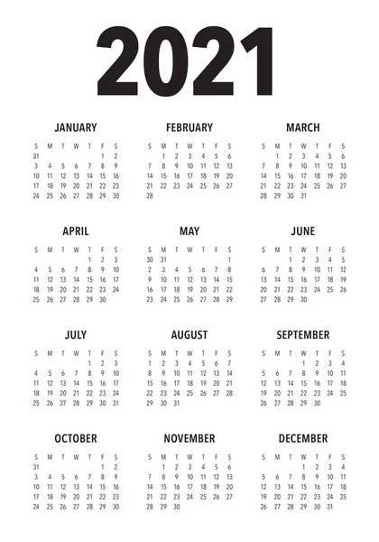 Año 2021 Plantilla Diseño Vectores Calendario Diseño Simple Limpio — Vector de stock