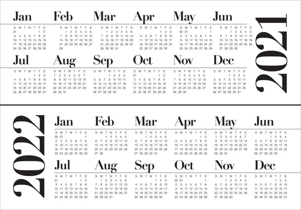 Year 2021 2022 Calendar Vector Design Template Simple Clean Design — Stock Vector