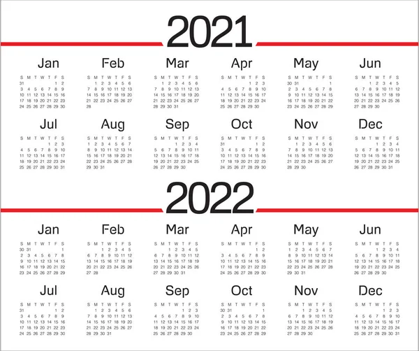 Año 2021 2022 Plantilla Diseño Vectores Calendario Diseño Simple Limpio — Vector de stock