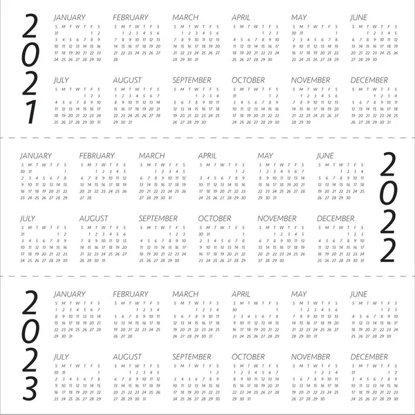 Año 2021 2022 2023 Plantilla Diseño Vectores Calendario Diseño Simple — Vector de stock