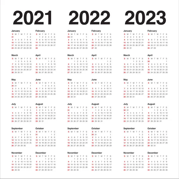 2021 2022 2023 Kalender Vektor Design Mall Enkel Och Ren — Stock vektor