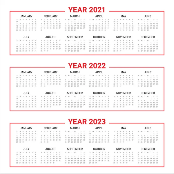 2021 2022 2023 Kalender Vektor Design Mall Enkel Och Ren — Stock vektor