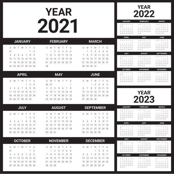 Anno 2021 2022 2023 Calendario Modello Progettazione Vettoriale Design Semplice — Vettoriale Stock