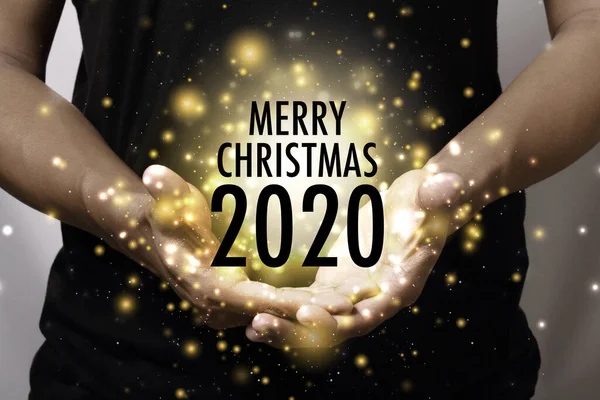 Mano Mostrando Feliz Navidad 2020 Deseándole Recuerdos Maravillosos Durante Esta — Foto de Stock