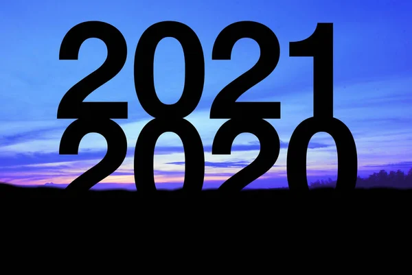 2021 Nouvelle Année Concept Numéro Silhouette Sur Colline Nouvel Est — Photo