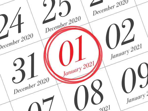 Fechar Primeiro Dia Ano 2021 Calendário Diário Vetor Projeto Simples — Vetor de Stock