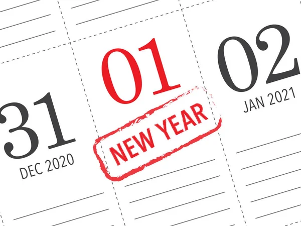 Zbliżenie Pierwszego Dnia Roku 2021 Kalendarzu Dziennika Prosty Czysty Wektor — Wektor stockowy