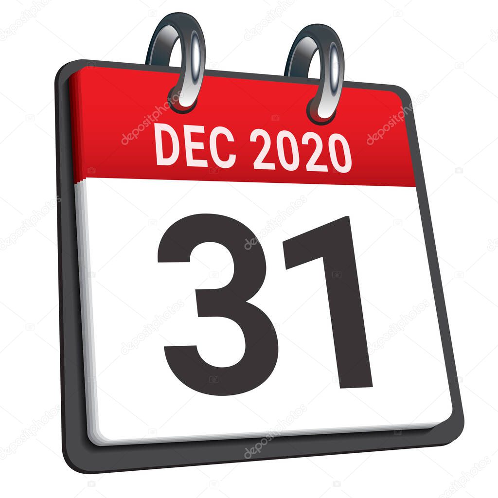 Calendar of last day on month of december 2020. New Year is coming, wish you all the best as always in this coming new year
