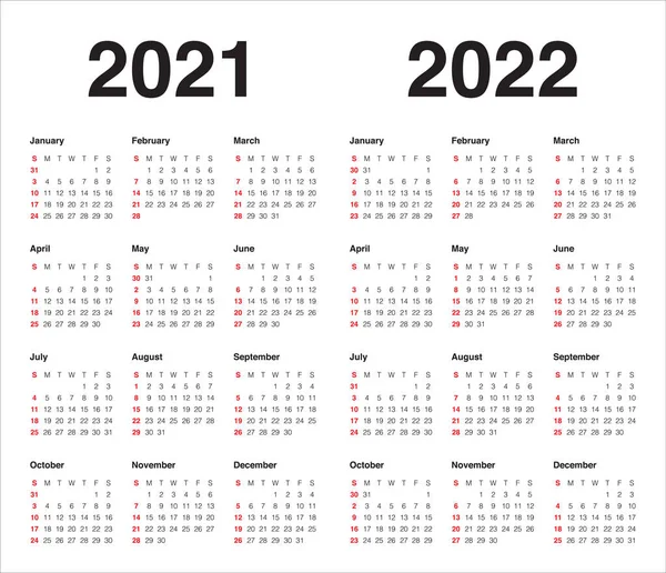 2021 2022 Modelo Design Vetor Calendário Design Simples Limpo — Vetor de Stock